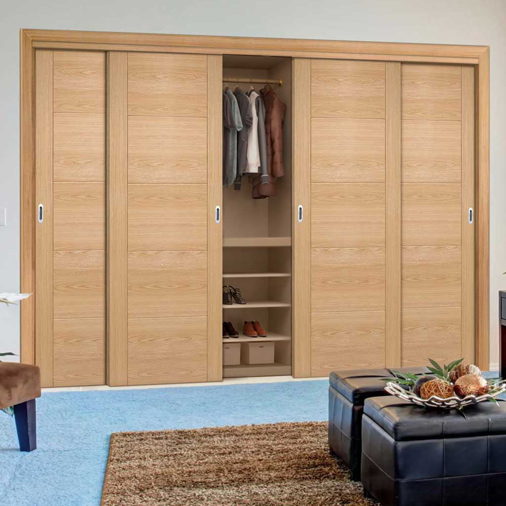 Bespoke Vancouver Oak 5P Flush Door - 4 Door Wardrobe and Frame Kit - Prefinished