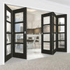 Five Folding Doors & Frame Kit - Vancouver Smoked Oak Internal Doors - Clear Glass - Prefinished