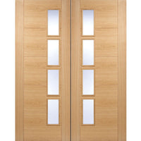 Vancouver Oak 4 Pane Door Pair - Clear Glass Offset - Prefinished