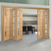 Five Folding Doors & Frame Kit - Vancouver 4 Pane Oak 3+2 - Clear Glazed Offset - Prefinished