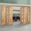 Six Folding Doors & Frame Kit - Vancouver 4 Pane Oak 3+3 - Clear Glazed Offset - Prefinished