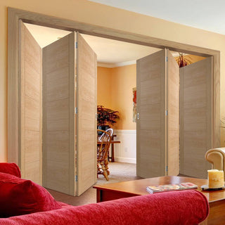 Image: Six Folding Doors & Frame Kit - Vancouver 5 Panel Effect Flush Oak 3+3 - Prefinished
