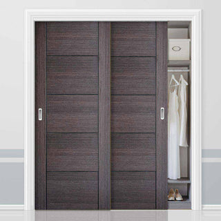 Image: Two Sliding Wardrobe Doors & Frame Kit - Vancouver Flush Ash Grey Door - Prefinished