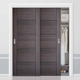 Image: Minimalist Wardrobe Door & Frame Kit - Two Vancouver Flush Ash Grey Doors - Prefinished
