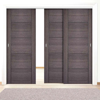 Image: Three Sliding Doors and Frame Kit - Vancouver Flush Ash Grey Door - Prefinished