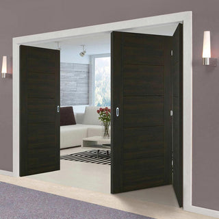 Image: Three Folding Doors & Frame Kit - Vancouver Smoked Oak Flush Internal Doors - Prefinished
