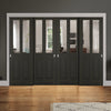 Pass-Easi Four Sliding Doors and Frame Kit - Richmond Smoked Oak door - Clear Glass - Prefinished