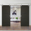 Double Sliding Door & Stainless Steel Barn Track - Vancouver Smoked Oak Flush Internal Doors - Prefinished