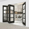 Four Folding Doors & Frame Kit - Vancouver Smoked Oak Internal Doors - Clear Glass - Prefinished