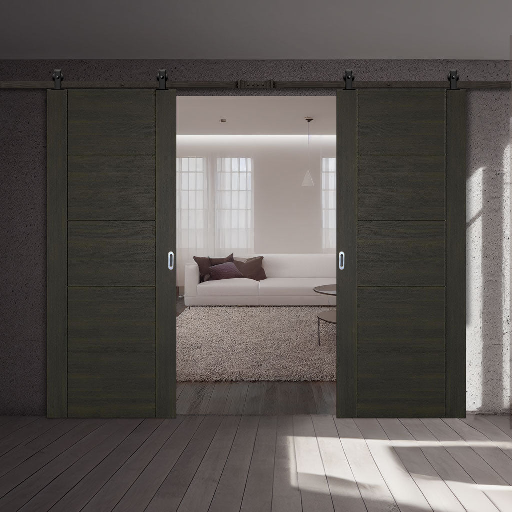 Top Mounted Black Sliding Track & Double Door Vancouver Smoked Oak F