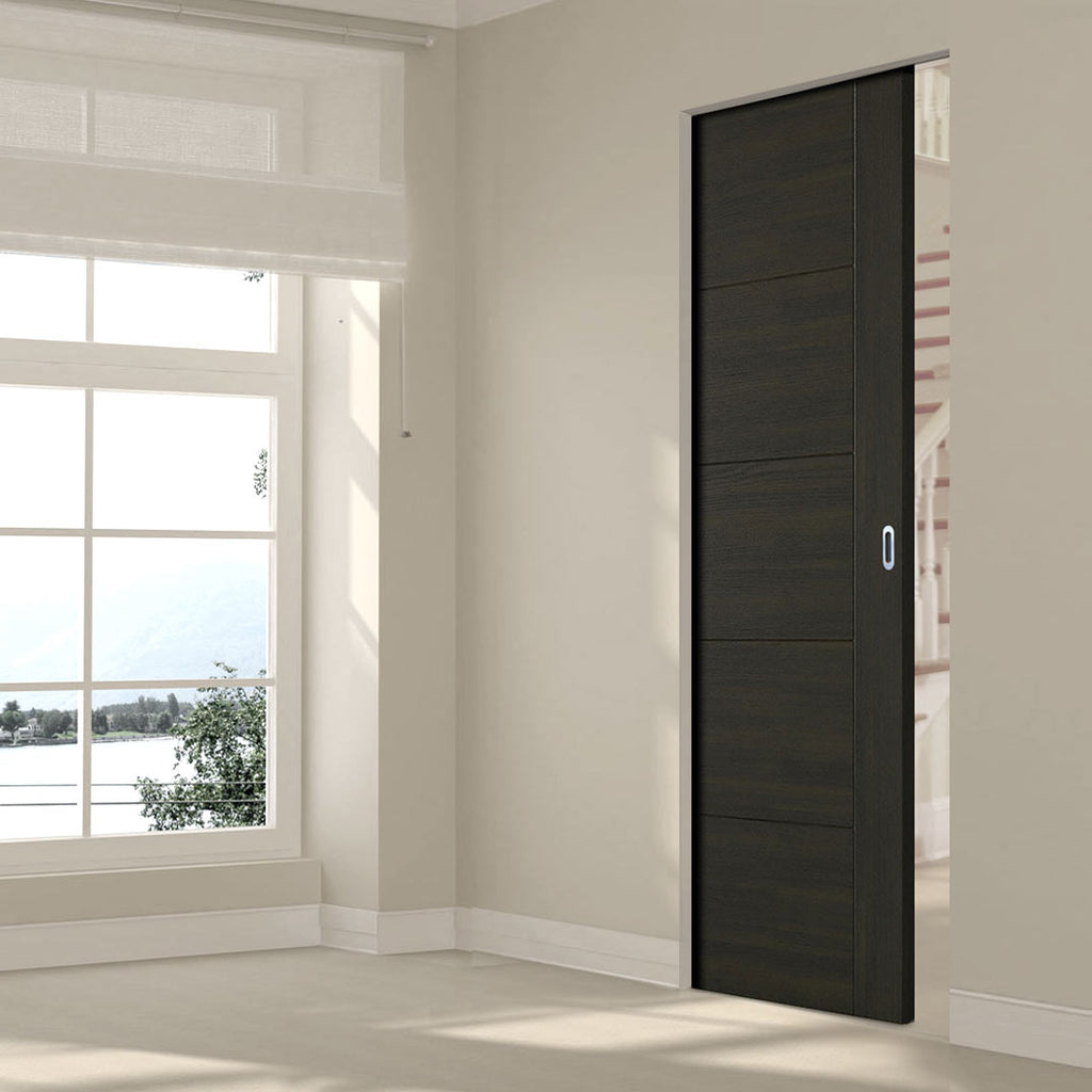 Vancouver Smoked Oak Flush Internal Absolute Evokit Single Pocket Doors - Prefinished