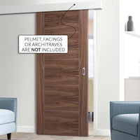 Single Sliding Door & Wall Track - Vancouver 5 Panel Flush Walnut Door - Prefinished