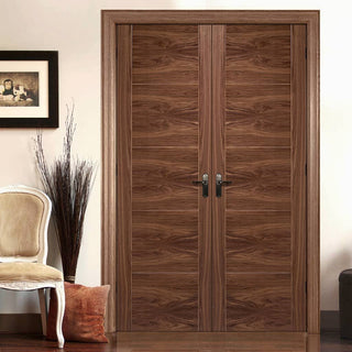 Image: Bespoke Vancouver Walnut 5P Flush Door Pair - Prefinished