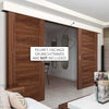 Double Sliding Door & Wall Track - Vancouver 5 Panel Flush Walnut Doors - Prefinished