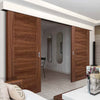 Double Sliding Door & Wall Track - Vancouver 5 Panel Flush Walnut Doors - Prefinished