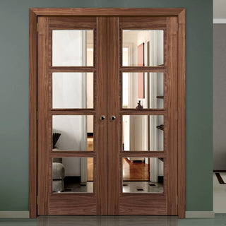 Image: Bespoke Vancouver Walnut 4L Door Pair - Clear Glass - Prefinished