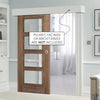 Single Sliding Door & Wall Track - Vancouver 4 Pane Walnut Door - Clear Glass - Prefinished