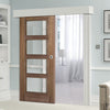 Single Sliding Door & Wall Track - Vancouver 4 Pane Walnut Door - Clear Glass - Prefinished