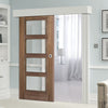 Single Sliding Door & Wall Track - Vancouver 4 Pane Walnut Door - Clear Glass - Prefinished