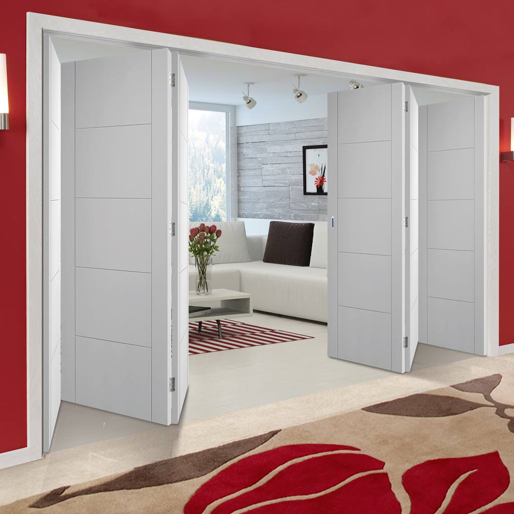 Six Folding Doors & Frame Kit - Vancouver Flush 3+3 - White Primed