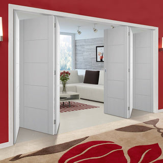 Image: Six Folding Doors & Frame Kit - Vancouver Flush 3+3 - White Primed