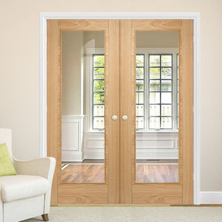 Image: Bespoke Vancouver Oak 1L Door Pair - Clear Glass - Prefinished