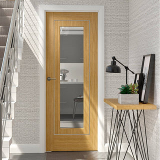 Image: Simpli Door Set - Varese Oak Flush Door - Clear Glass - Aluminium Inlay - Prefinished