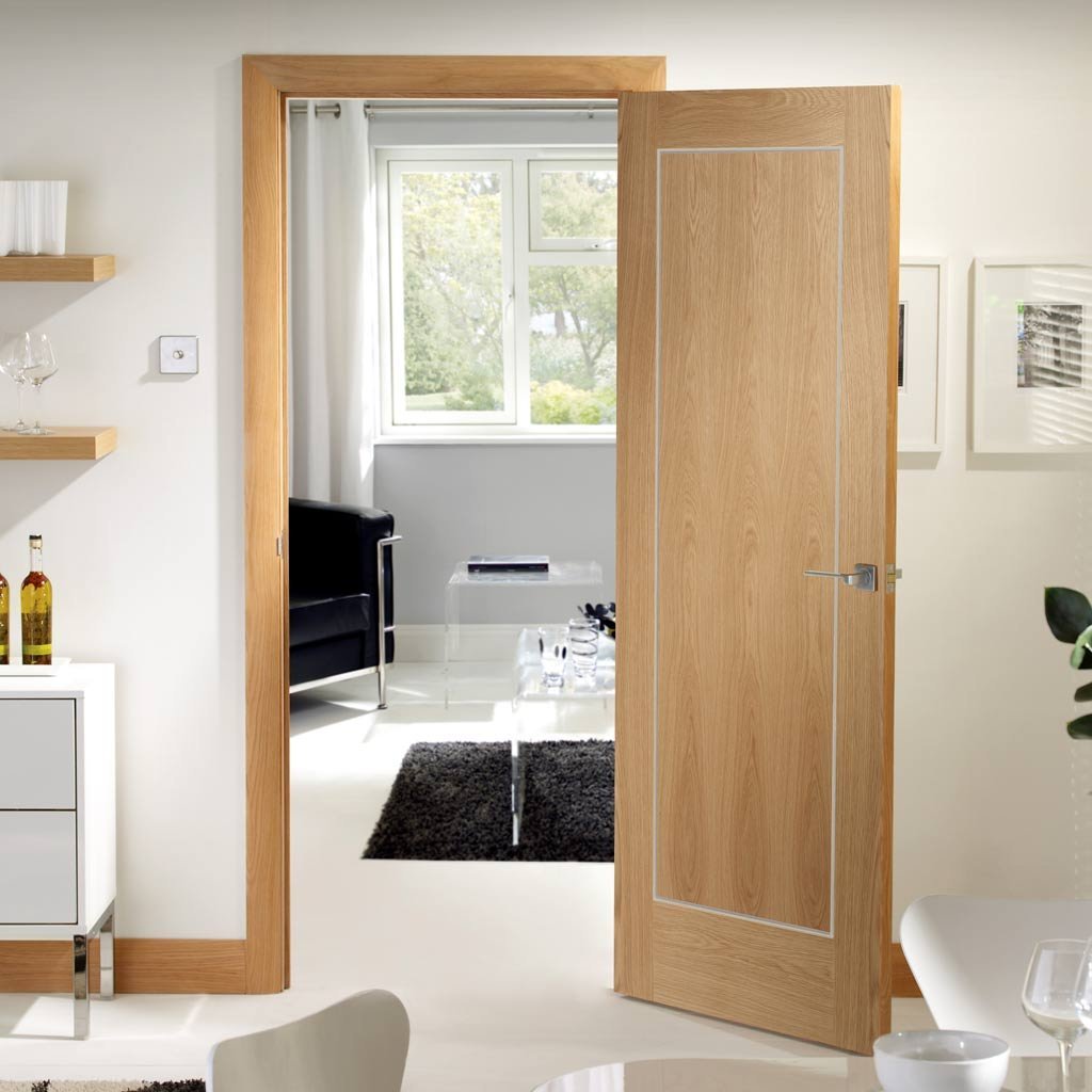 Flush oak veneered modern style interior door
