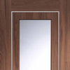 Bespoke Varese Walnut Galzed Single Frameless Pocket Door Detail - Aluminium Inlay - Prefinished