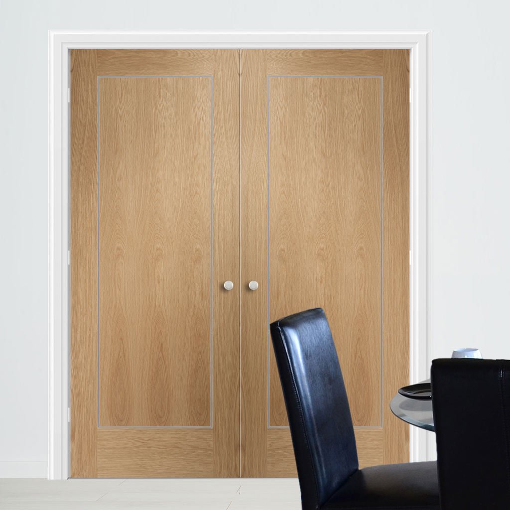 Bespoke Varese Oak Flush Door Pair - Aluminium Inlay - Prefinished