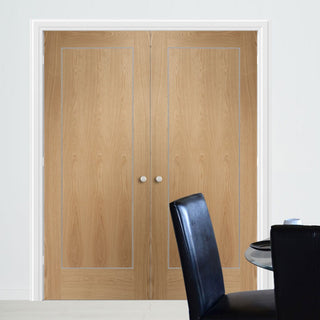 Image: Bespoke Varese Oak Flush Door Pair - Aluminium Inlay - Prefinished