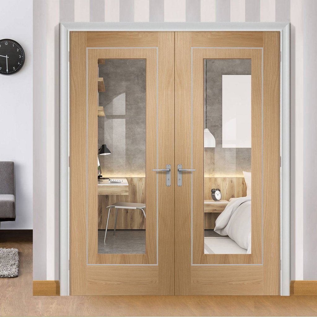 Bespoke Varese Oak Glazed Door Pair - Aluminium Inlay - Prefinished