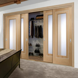 Image: Bespoke Thruslide Varese Oak Glazed 4 Door Wardrobe and Frame Kit - Aluminium Inlay - Prefinished