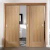 Three Sliding Doors and Frame Kit - Varese Oak Flush Door - Aluminium Inlay - Prefinished