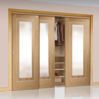 Image: Bespoke Thruslide Varese Oak Glazed 3 Door Wardrobe and Frame Kit - Aluminium Inlay - Prefinished