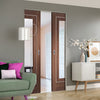 Bespoke Varese Walnut Galzed Double Frameless Pocket Door - Aluminium Inlay - Prefinished