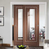 Bespoke Thruslide Varese Walnut Glazed - 2 Sliding Doors and Frame Kit - Aluminium Inlay - Prefinished