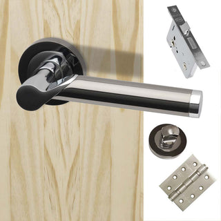 Image: Polaris Bathroom Door Handle Pack - Polished Chrome - Black Chrome