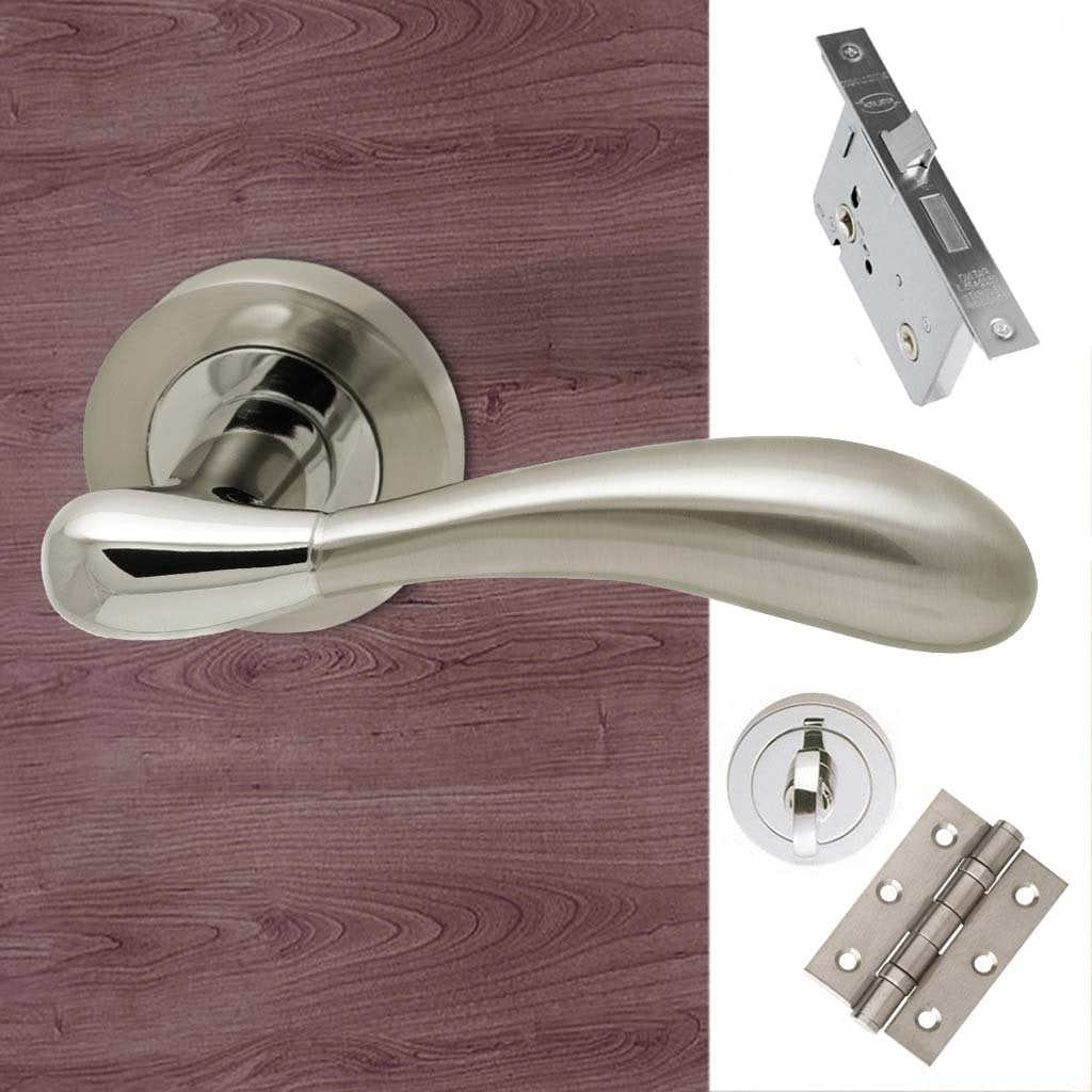 Venus Bathroom Door Handle Pack - Polished Chrome - Satin Nickel