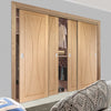 Four Sliding Wardrobe Doors & Frame Kit - Verona Oak Flush Door - Unfinished