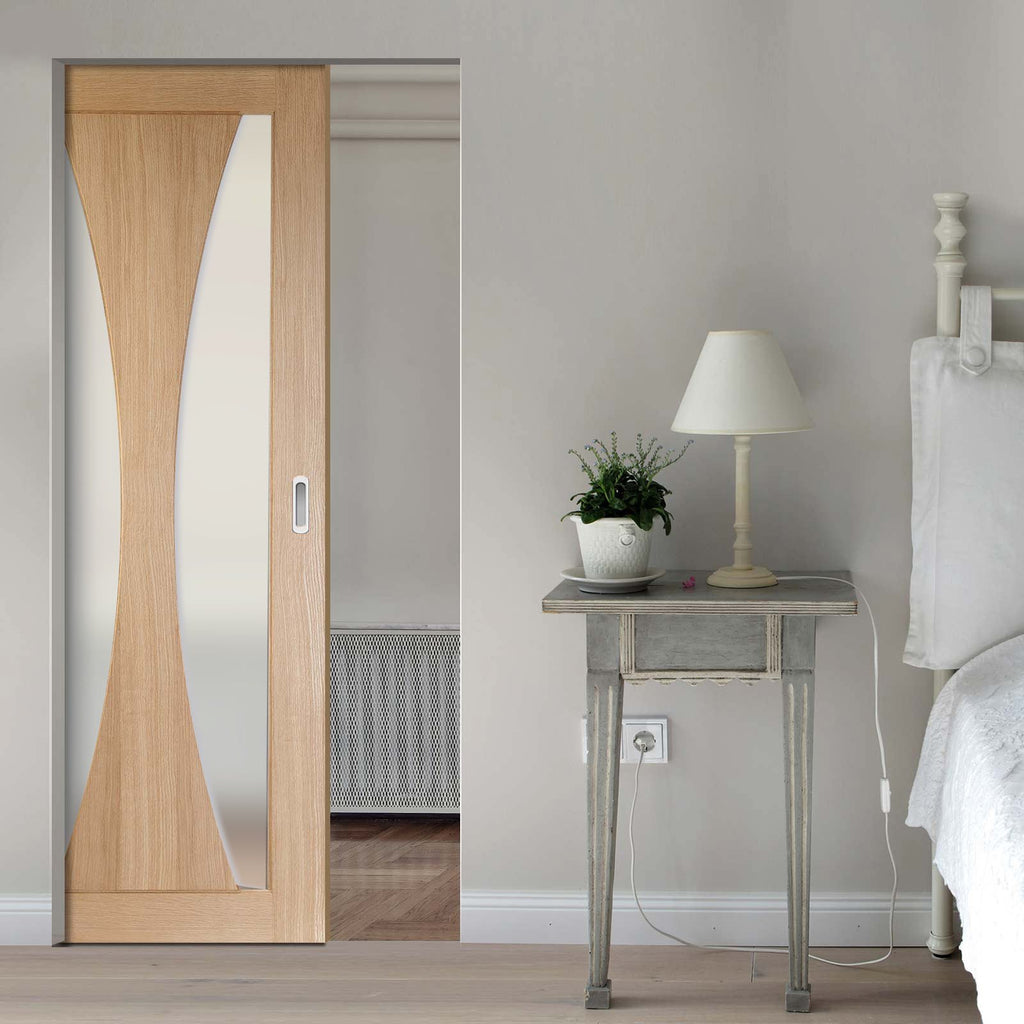 Bespoke Verona Oak Glazed Single Frameless Pocket Door - Prefinished