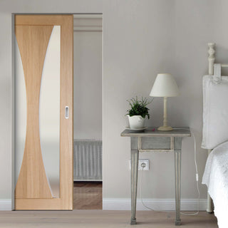 Image: Bespoke Verona Oak Glazed Single Frameless Pocket Door - Prefinished