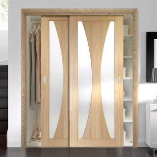 Image: Bespoke Thruslide Verona Oak Glazed 2 Door Wardrobe and Frame Kit