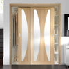 Two Sliding Wardrobe Doors & Frame Kit - Verona Oak Door - Obscure Glass - Unfinished