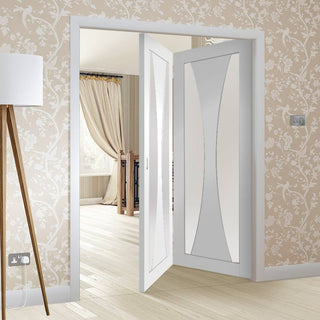 Image: Bespoke Thrufold Verona White Primed Glazed Folding 2+0 Door