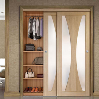 Image: Bespoke Thruslide Verona Oak Glazed 2 Door Wardrobe and Frame Kit - Prefinished