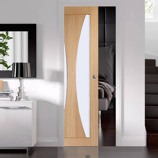 Image: Verona Oak Single Evokit Pocket Door - Frosted Glass