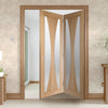 Two Folding Doors & Frame Kit - Verona Oak 2+0 - Obscure Glass - Unfinished