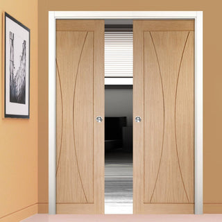 Image: Verona Oak Flush Double Evokit Pocket Doors