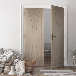 Image: Prefinished Verona Oak Flush Door Pair - Choose Your Colour